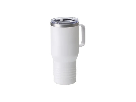 Sublimation Blanks 22oz/650ml Powder Coated Ringneck Grip Stainless Steel Tumbler with Handle&Straw(White, Matt Sub Coating)