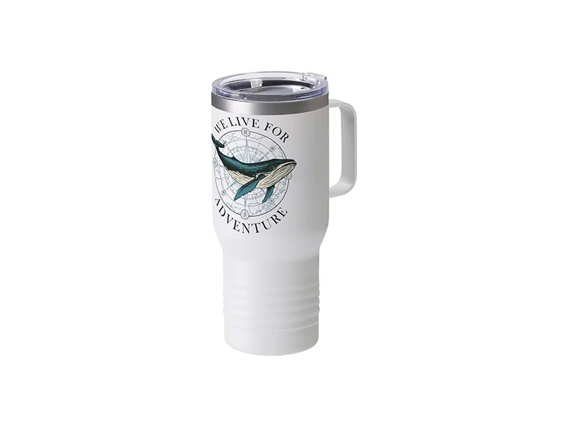 Sublimation Blanks 22oz/650ml Powder Coated Ringneck Grip Stainless Steel Tumbler with Handle&Straw(White, Matt Sub Coating)