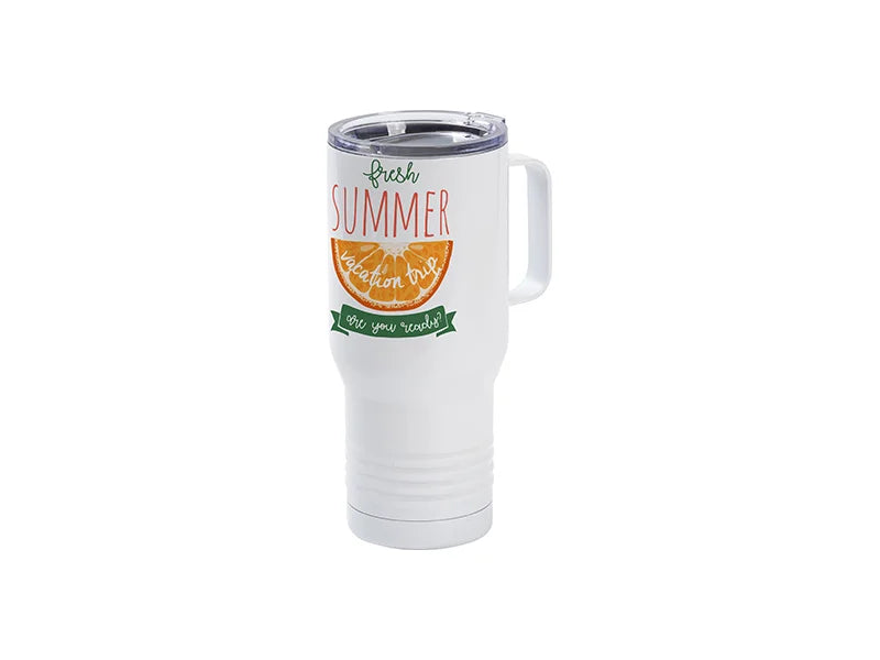 22oz/650ml Sublimation Blanks Stainless Steel Tumbler w/ Handle Ringneck Grip (White)