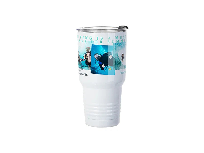 Sublimation Blanks 30oz/900ml Stainless Steel Tumbler w/ Ringneck Grip(White)
