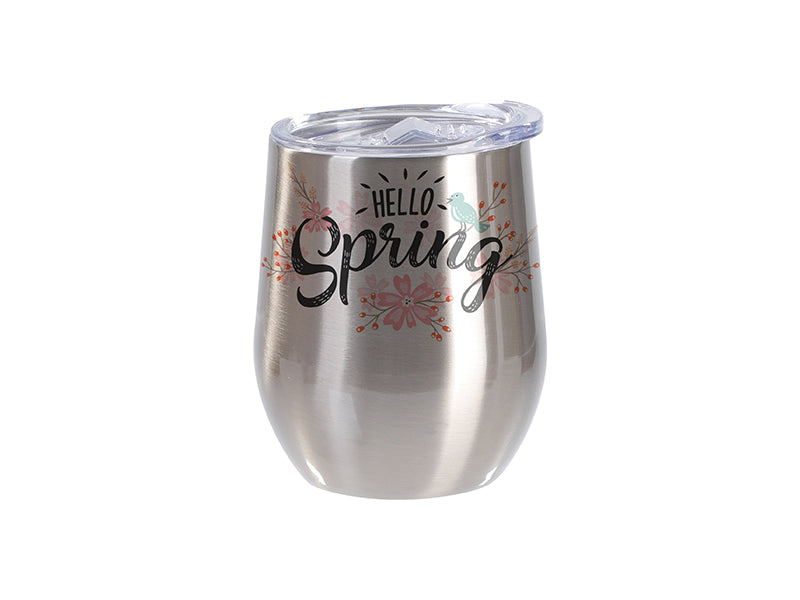 Sublimation Blanks 9oz/260ml Stainless SteelStemless Wine Cup w/ SlideLid (Silver)