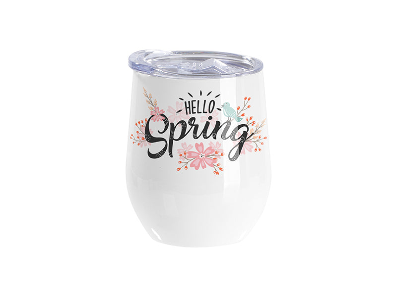 Sublimation Blanks 9oz/260ml Stainless SteelStemless Wine Cup w/ SlideLid (White)