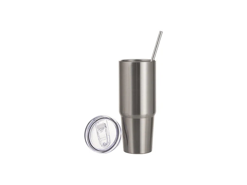 Sublimation Blanks 30oz/900ml Stainless Steel Travel Tumbler with Lid & Straw (Silver)