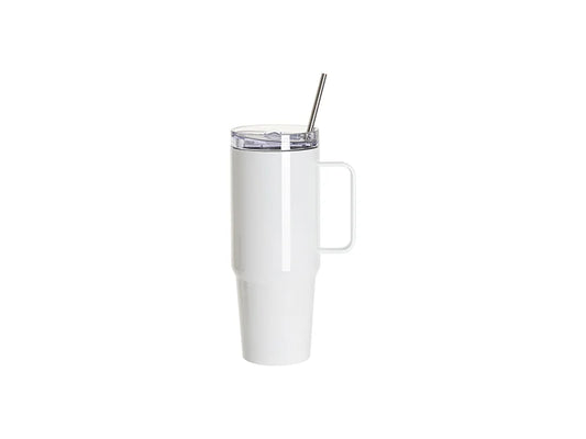 Sublimation Blanks 30oz/900ml Stainless Steel Handled  Travel Tumbler with Lid & Straw(White)