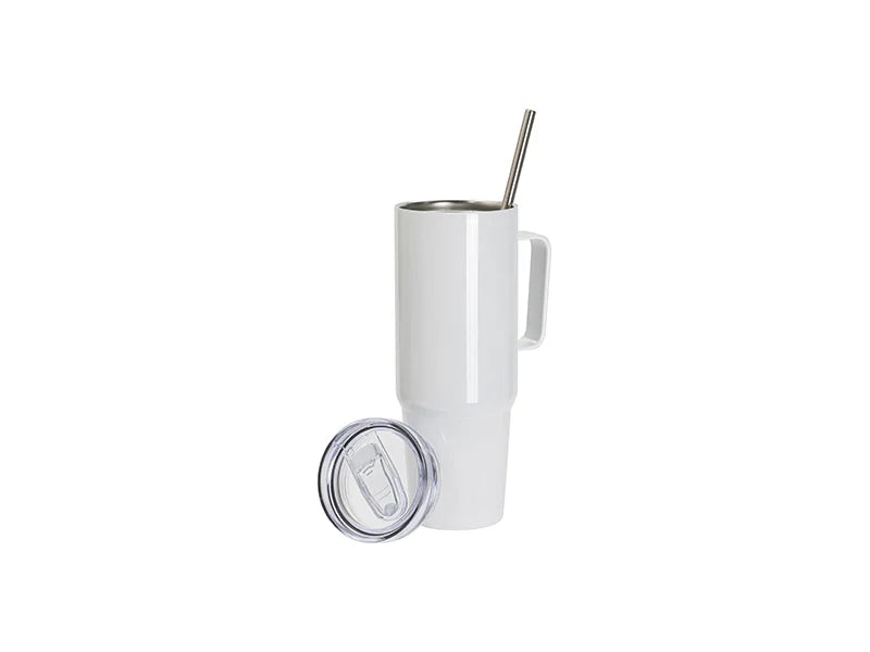 Sublimation Blanks 36oz/1080ml Stainless Steel Handled Travel Tumbler with Lid & Straw(White)