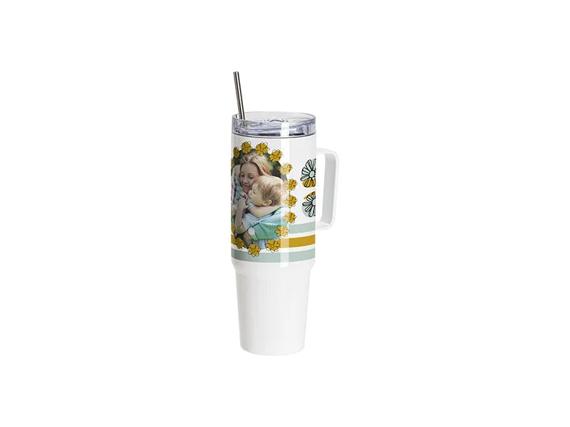 Sublimation Blanks 36oz/1080ml Stainless Steel Handled Travel Tumbler with Lid & Straw(White)