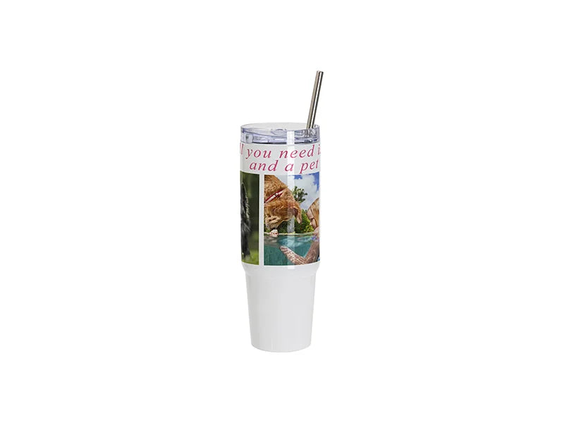 Sublimation Blanks 36oz/1080ml Stainless Steel Travel Tumbler with Lid & Straw(White)