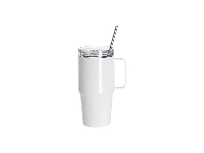 Sublimation Blanks 20oz/600ml Stainless Steel Handled Travel Tumbler with Lid & Straw(White)