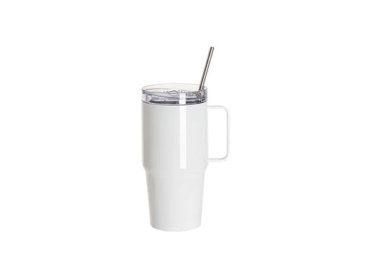 Sublimation Blanks 20oz/600ml Stainless Steel Handled Travel Tumbler with Lid & Straw(White)