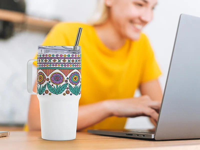 Sublimation Blanks 20oz/600ml Stainless Steel Handled Travel Tumbler with Lid & Straw(White)