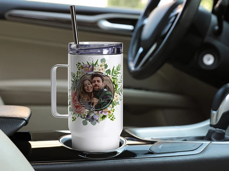 Sublimation Blanks 30oz/900ml Stainless Steel Handled  Travel Tumbler with Lid & Straw(White)