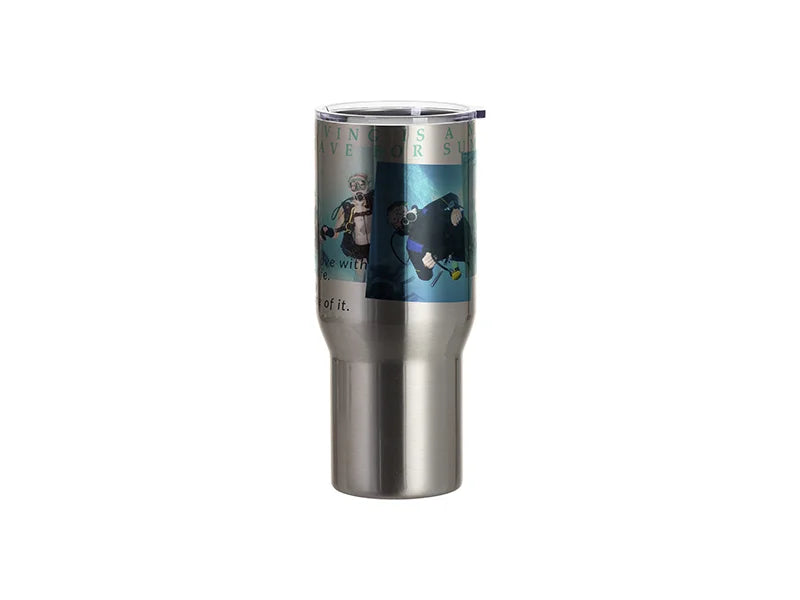 Sublimation Blanks 25oz/750ml Stainless Steel Travel Tumbler with Clear Flat Lid (Silver)