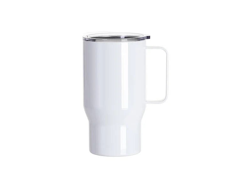 Sublimation Blanks 18oz/550ml Stainless Steel Travel Tumbler with Clear Flat Lid & Handle(White)
