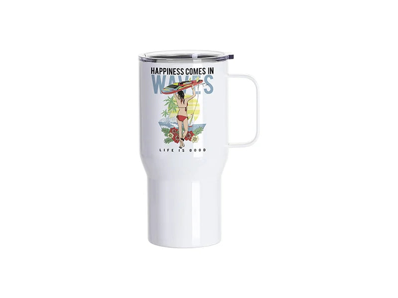 Sublimation Blanks 22oz/650ml Stainless Steel Travel Tumbler with Clear Flat Lid & Handle (White)