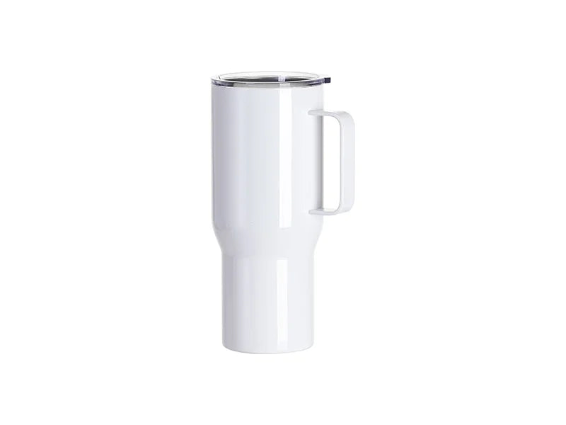 Sublimation Blanks 25oz/750ml Stainless Steel Travel Tumbler with Clear Flat Lid & Handle (White)