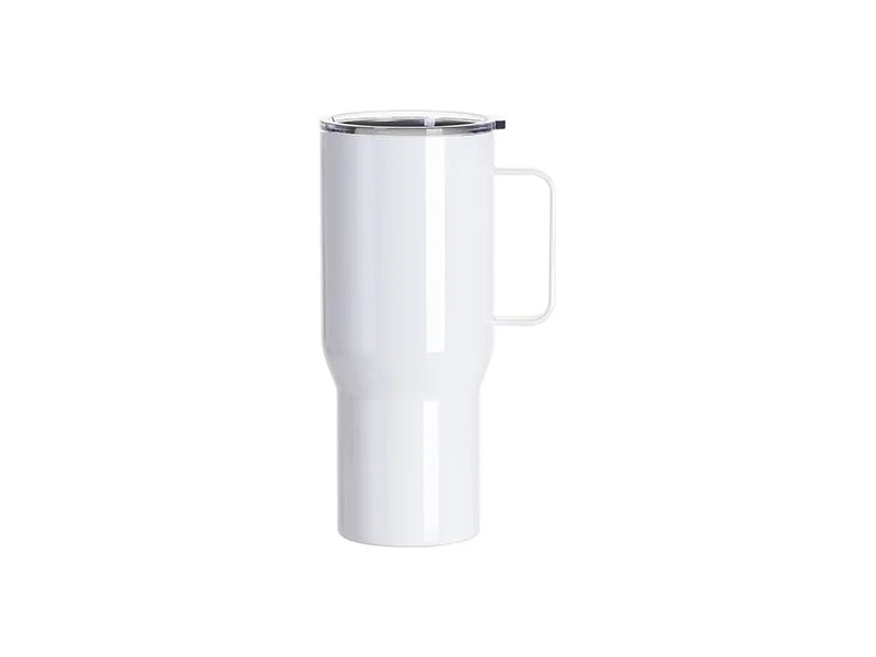Sublimation Blanks 25oz/750ml Stainless Steel Travel Tumbler with Clear Flat Lid & Handle (White)