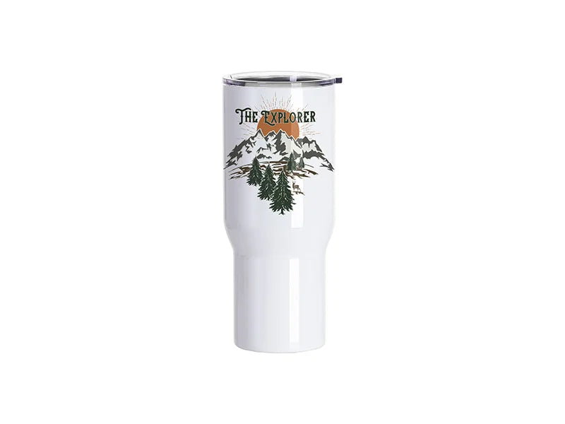 Sublimation Blanks 25oz/750ml Stainless Steel Travel Tumbler with Clear Flat Lid (White)
