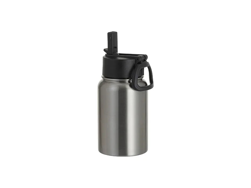 17oz/500ml Stainless Steel Water Bottle w/ Wide Mouth Straw & Portable Lid (Silver)