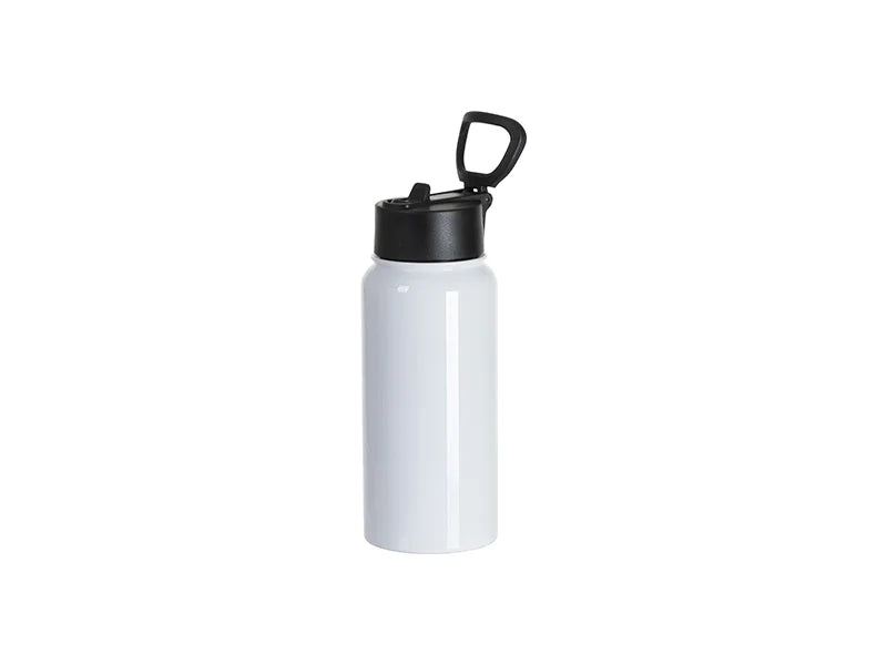 25oz/750ml Stainless Steel Water Bottle w/ Wide Mouth Straw & Portable Lid (White)