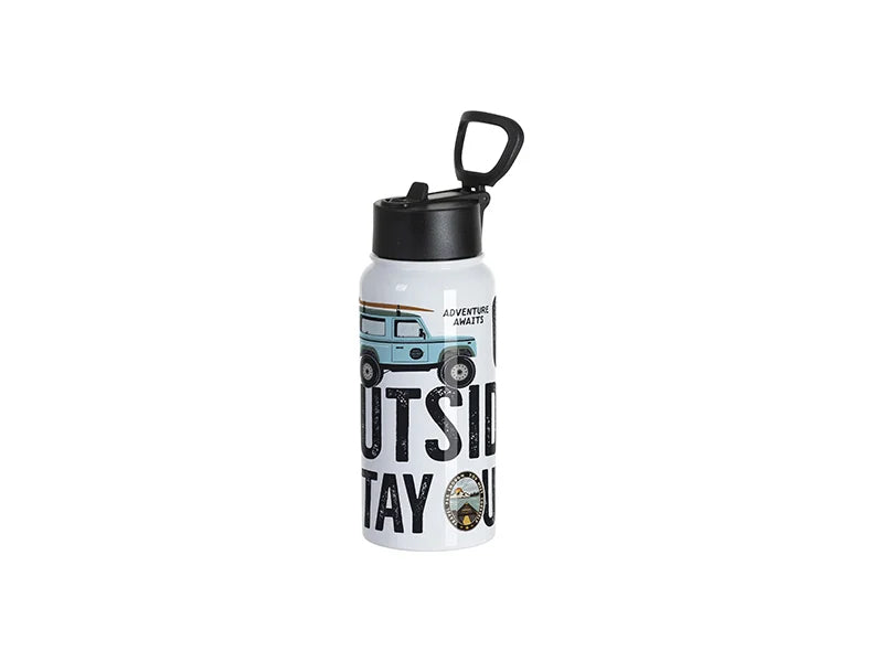 25oz/750ml Stainless Steel Water Bottle w/ Wide Mouth Straw & Portable Lid (White)