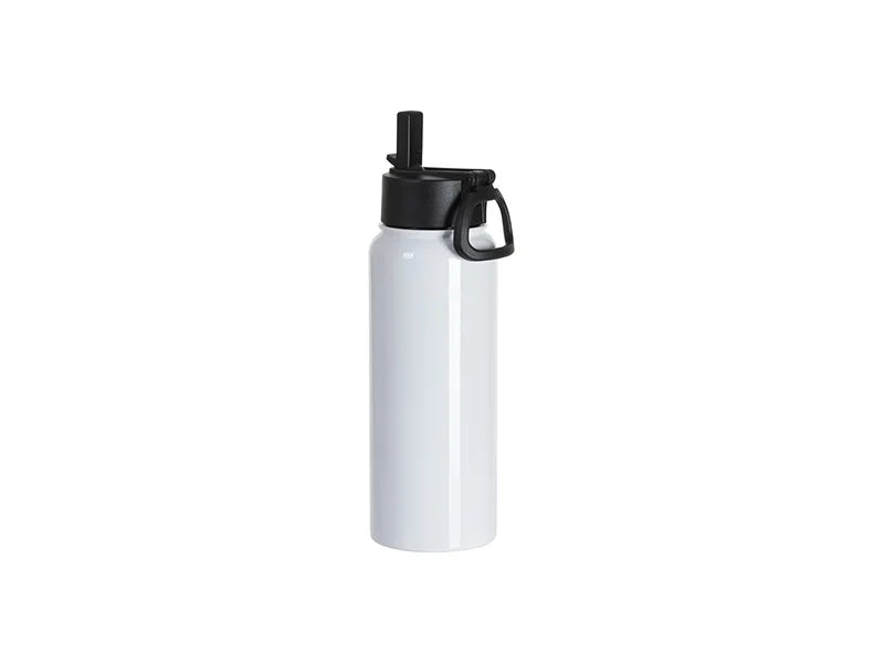 30oz/900ml Stainless Steel Water Bottle w/ Wide Mouth Straw & Portable Lid (White)