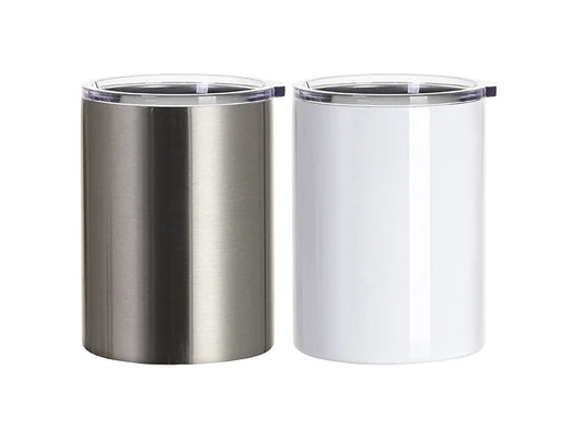 Sublimation Blanks 13oz/400ml Stainless Steel Coffee Cup with Clear Flat Lid (White)