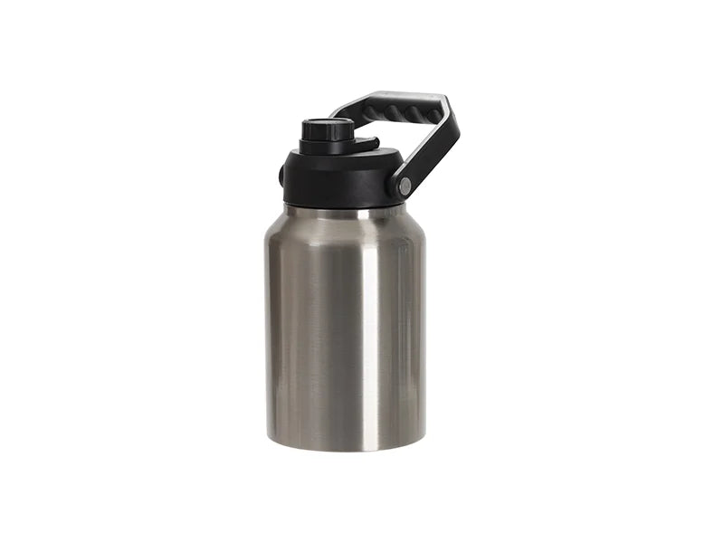 Sublimation Blanks 64oz/2000ml Stainless Steel Tumbler w/ Black Portable Lid(Silver)