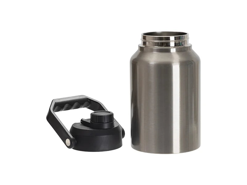 Sublimation Blanks 64oz/2000ml Stainless Steel Tumbler w/ Black Portable Lid(Silver)