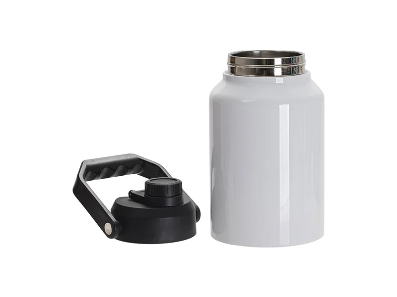 Sublimation Blanks 64oz/2000ml Stainless Steel Tumbler w/ Black Portable Lid(White)