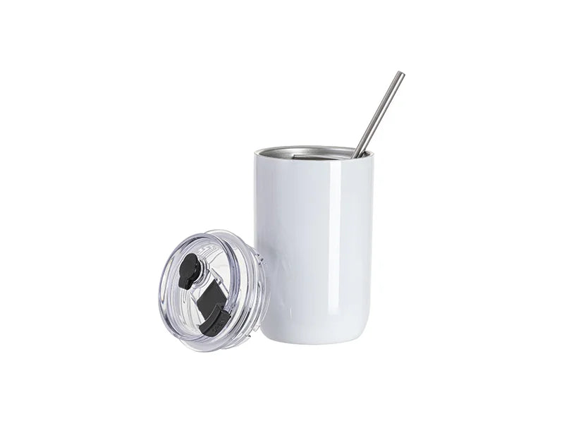 Sublimation 12oz/350ml Stainless Steel Tumbler with Flip Lid & Straw(White)