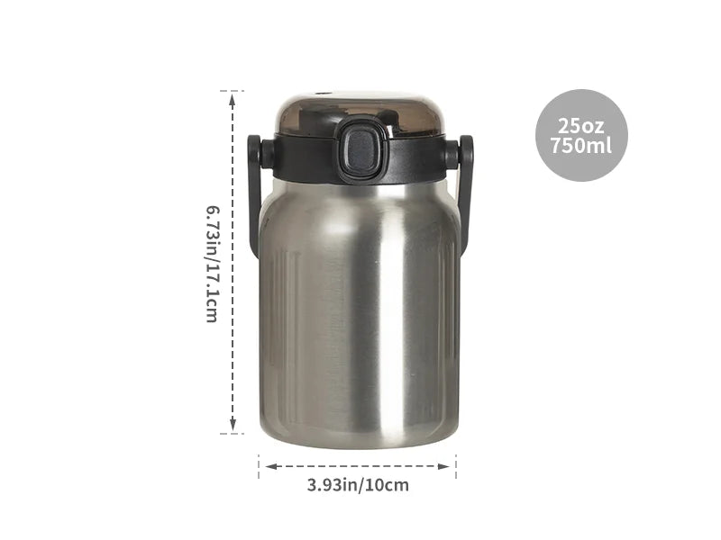 Sublimation Blanks 25oz/750ml Stainless Steel Tumbler w/ Wide Mouth & Black Portable Straw Lid (Silver)