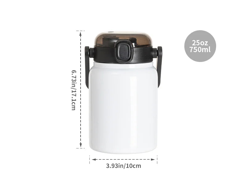 Sublimation Blanks 25oz/750ml Stainless Steel Tumbler w/ Wide Mouth & Black Portable Straw Lid (White)