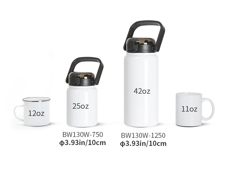 Sublimation Blanks 42oz/1250ml Stainless Steel Tumbler w/ Wide Mouth & Black Portable Straw Lid(White)