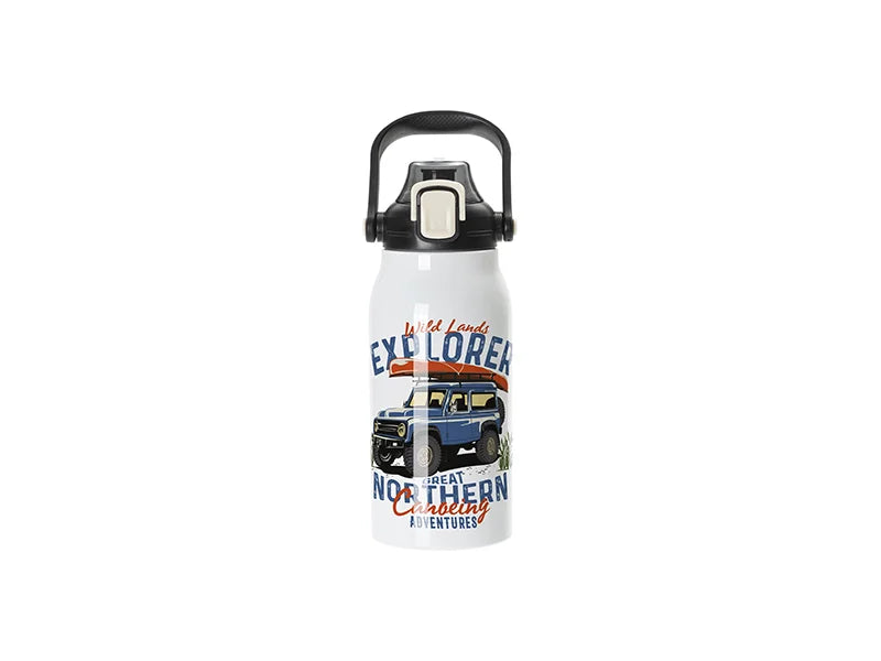 Sublimation Blanks 44oz/1300ml Stainless Steel Travel Bottle w/ Black Portable Straw Lid & Handle(White)