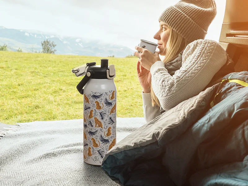 Sublimation Blanks 57oz/1700ml Stainless Steel Travel Bottle w/ Black Portable Straw Lid & Handle(White)
