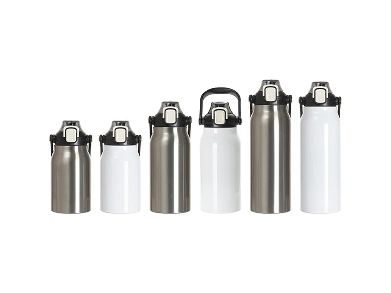Sublimation Blanks 57oz/1700ml Stainless Steel Travel Bottle w/ Black Portable Straw Lid & Handle(White)