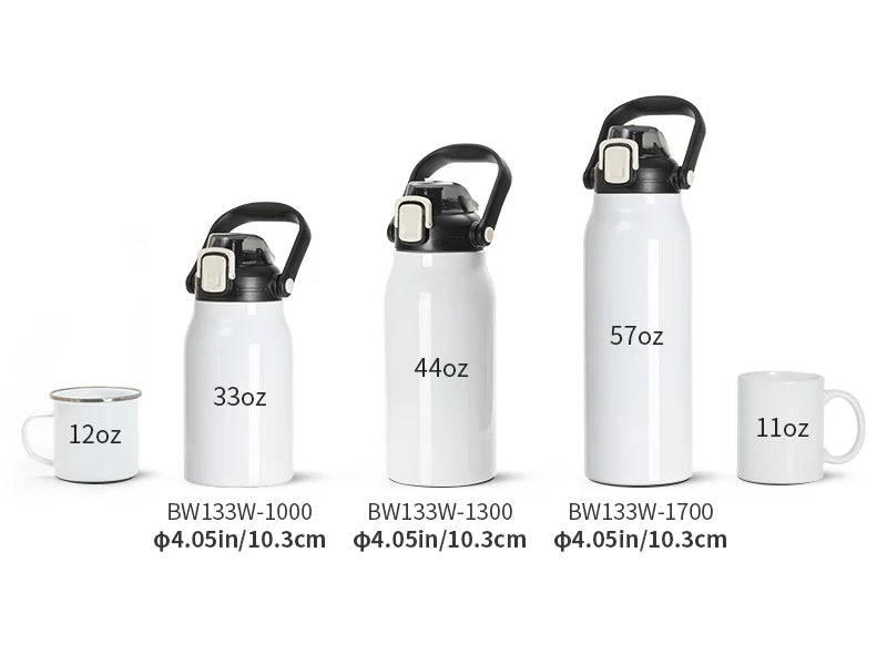 Sublimation Blanks 44oz/1300ml Stainless Steel Travel Bottle w/ Black Portable Straw Lid & Handle(White)