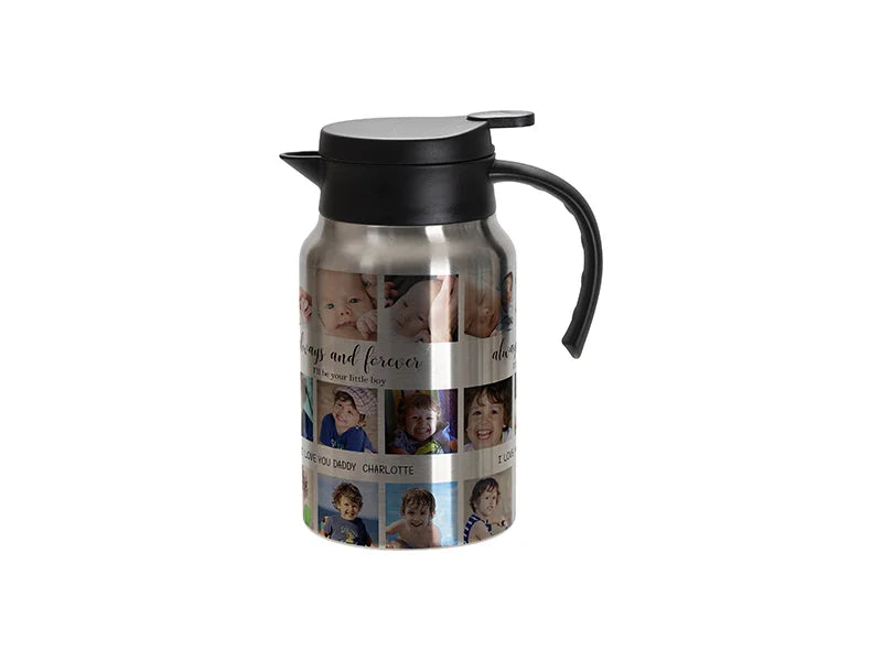 Sublimation Blanks 50oz/1500ml Stainless Steel Coffee Pot w/ Black Handle& Lid(Silver)