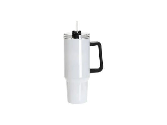 Sublimation Blanks 40oz/1200ml Stainless Steel White Travel Tumbler with Lid & Straw(Black Handle)