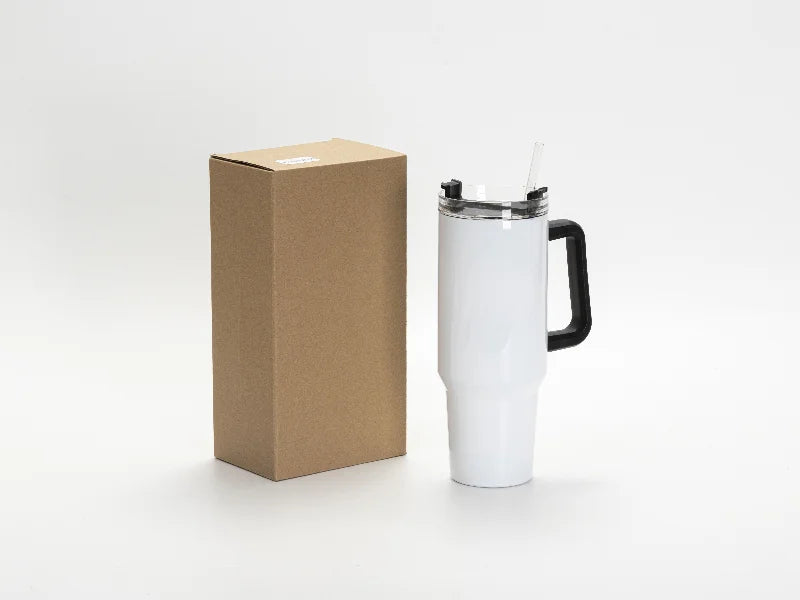 Sublimation Blanks 40oz/1200ml Stainless Steel White Travel Tumbler with Lid & Straw(Black Handle)