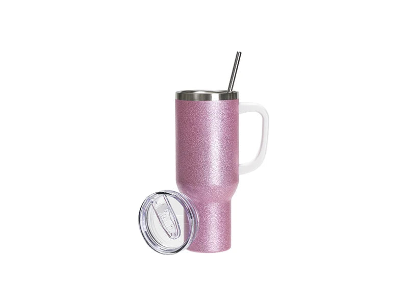 Sublimation Blanks 40oz/1200ml Stainless Steel Glitter Tumbler with Lid & Straw (Pink)