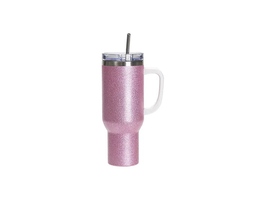 Sublimation Blanks 40oz/1200ml Stainless Steel Glitter Tumbler with Lid & Straw (Pink)