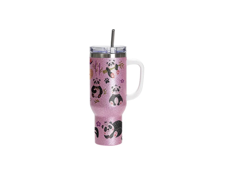 Sublimation Blanks 40oz/1200ml Stainless Steel Glitter Tumbler with Lid & Straw (Pink)