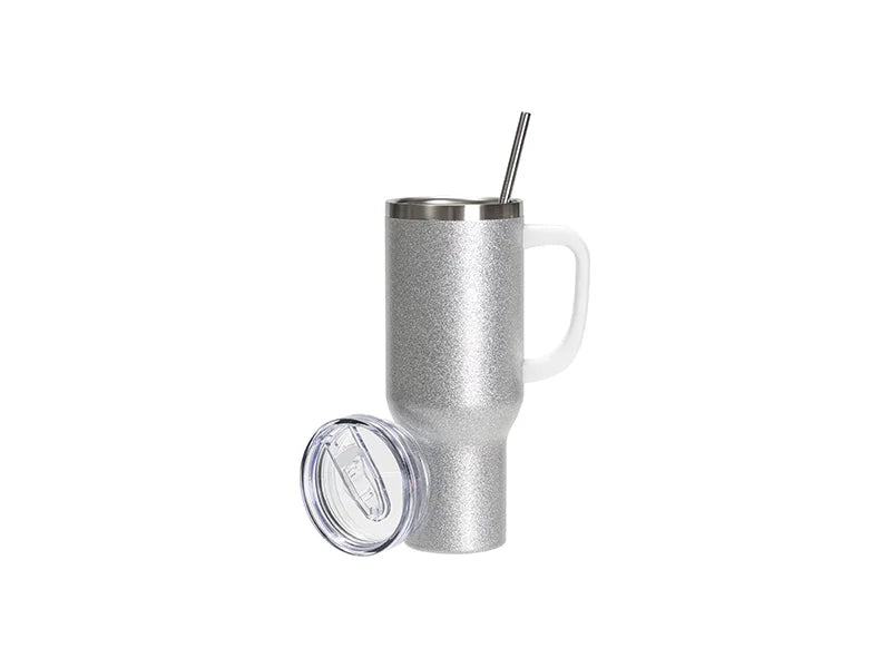 Sublimation Blanks 40oz/1200ml Stainless Steel Glitter Tumbler with Lid & Straw (Silver)