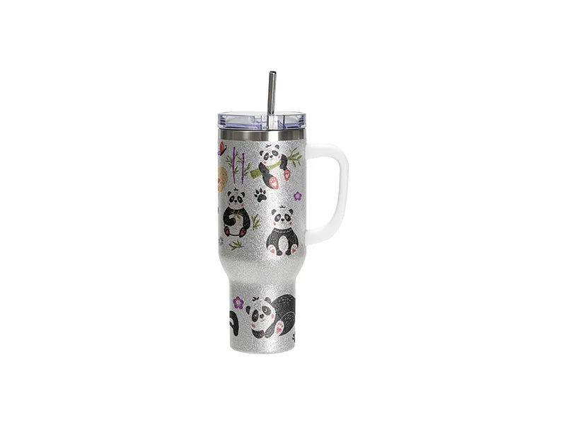 Sublimation Blanks 40oz/1200ml Stainless Steel Glitter Tumbler with Lid & Straw (Silver)