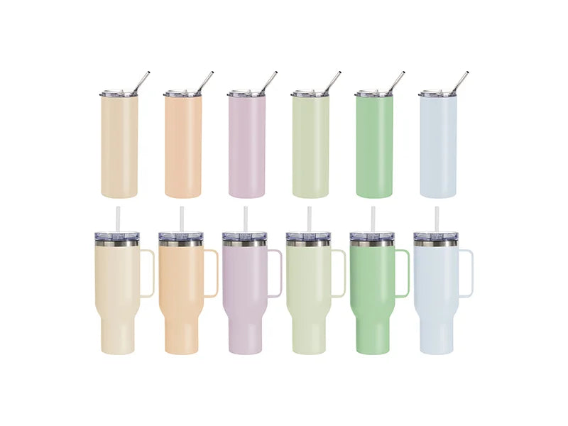 Sublimation 40oz/1200ml Stainless Steel Matte vwith Silver Trim &Clear Slide Lid & Plastic Straw(Matte Metal Handle, Light Green)