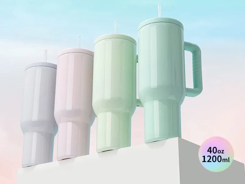 40oz/1200ml Stainless Steel Travel Tumbler with Soft Grip Handle & Straw