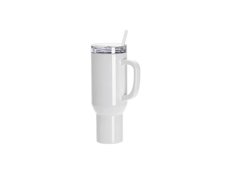 Sublimation Blanks 40oz/1200ml Stainless Steel White Travel Tumbler with Lid & Straw(White Handle)