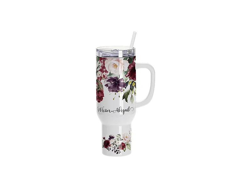 Sublimation Blanks 40oz/1200ml Stainless Steel White Travel Tumbler with Lid & Straw(White Handle)