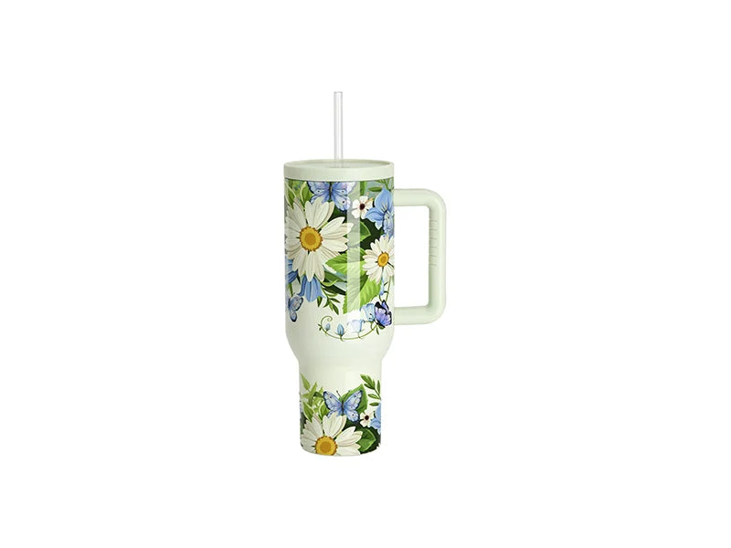 40oz/1200ml Stainless Steel Travel Tumbler with Soft Grip Handle & Straw